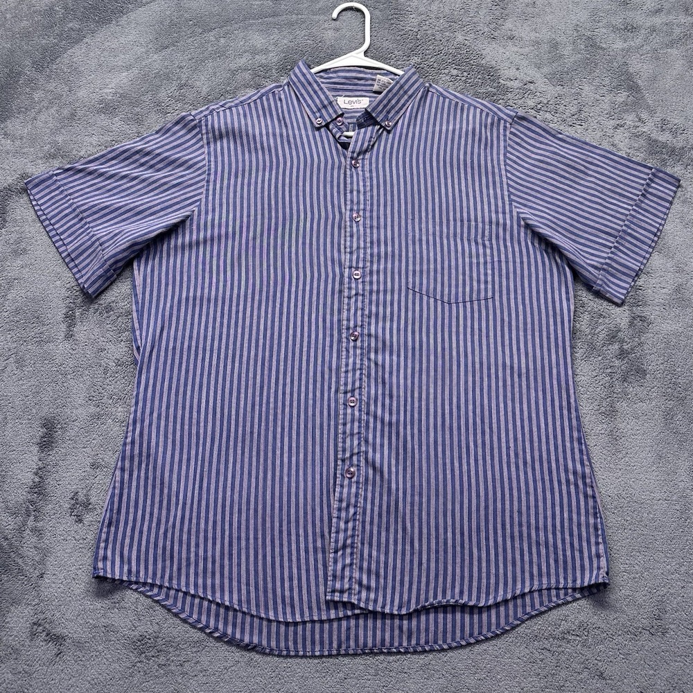 Vintage Levi's Button Down Shirt Men's XL Short Sleeve Flip Cuff Western Striped